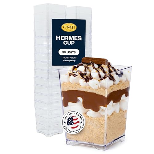 50 Pack 4 oz. Square Small Plastic Dessert Cup Hermes Professional-Grade Recyclable Transparent Disposable Party Cup for Parfait Desserts, Appetizers, and Events CMJJ - style: 50 Units