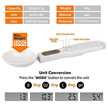 Mabron Electronic Kitchen Digital Food Spoon Scales Accurate Weighing Teaspoon Scale in Grams Oz with LCD Display for Baking Cooking Cake Medicine 500g/0.1g (multicolor