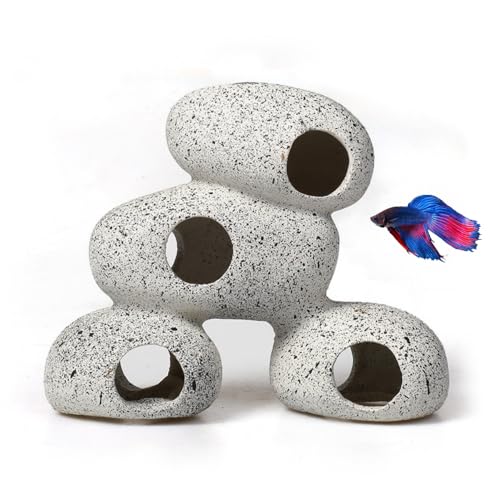 Aquarium Rock Decorations Resin Cichlids Rock with Artificial Moss Betta cave Betta Fish Tank Accessories Fish hides for Aquarium (Rock Cave)