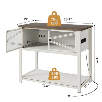 40-50 Gallon Aquarium Stand with Heavy Duty Metal Frame, Fish Tank Stand with Power Outlets, Two Glasses Door Storage Cabinet, Suitable for Turtle Tank, Reptile Tank, White+Brown