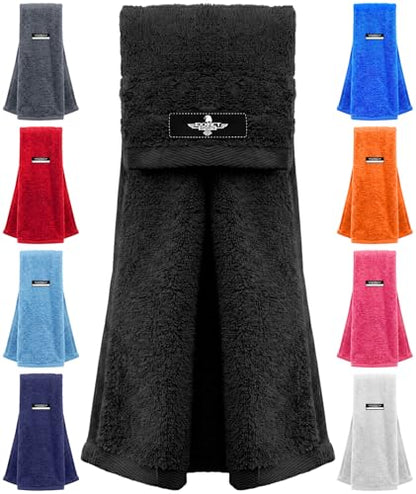Black Football Towel with Hook & Loop Fastener (Black) | Quarterback QB Sports Towel Football to Clean Hands, Visor and Gloves - Highly Absorbent, Quick Dry - color: Black