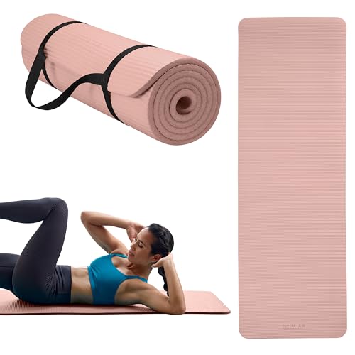 Gaiam Thick Yoga Mat, Exercise & Fitness Mat with Easy-Cinch Carrying Strap - color: French Rose, size: 2/5" (10MM)