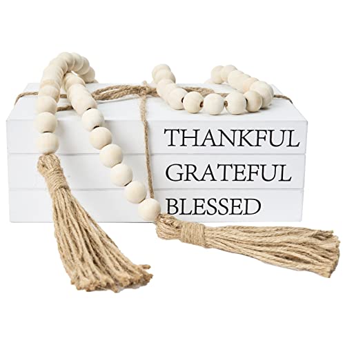 Decorative Books for Home Decor, White Faux Books for Decoration, Rustic Farmhouse Stacked Display Books (Thankful Grateful Blessed) - style: Thankful Grateful Blessed