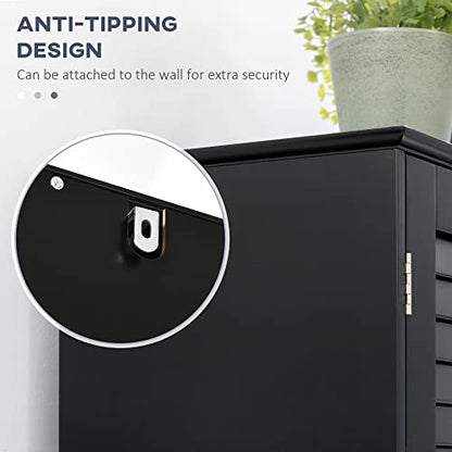HOMCOM Tall Narrow Bathroom Storage Cabinet with Doors and Shelf Adjustability, Freestanding Linen Cabinet with 2 Cabinets and Countertop, Black