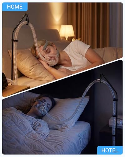 Elviros CPAP Hose Holder for Bed, Adjustable Swivel Arm with Elastic Buffer, Under Mattress Tube Stand, Foldable Compact Design CPAP Hose Hanger with Storage Bag, Black