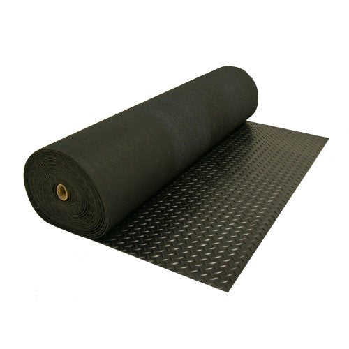 Rubber-Cal Diamond-Plate Rubber Flooring Roll - 3 mm x 4 ft x 2.5 ft Roll - Black - size: 30"L x 48"W x 0.1"Th