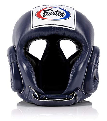 Fairtex HG6 Full Head Guard, Muay Thai Sparring Helmet Protective Headgear | Handcrafted 3-layer padding shell. Lightweight sleek construction shields against elbows during high-intensity ring session - color: Blue, size: Large