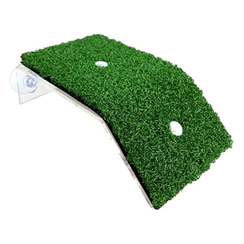 Turtle Basking Ramp - Amphibian Rest Dock, Aquarium Use Floating Reptile Climb Structure | Grass-Covered Habitat Shelf Accessory, Terrarium Step Feature for Small Water Creatures - color: Green