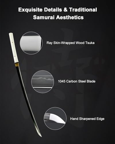 Katana Samurai Sword for Display, Hand Forged Full Tang 1045 Carbon Steel - style: White