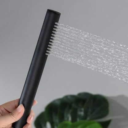 Circular Metal Handheld Showerhead Solid Brass Single Spray Hand Shower with Universal Fit, Durable Corrosion-Resistant Design for Bathroom Showers Easy Install, Matte Black Finish