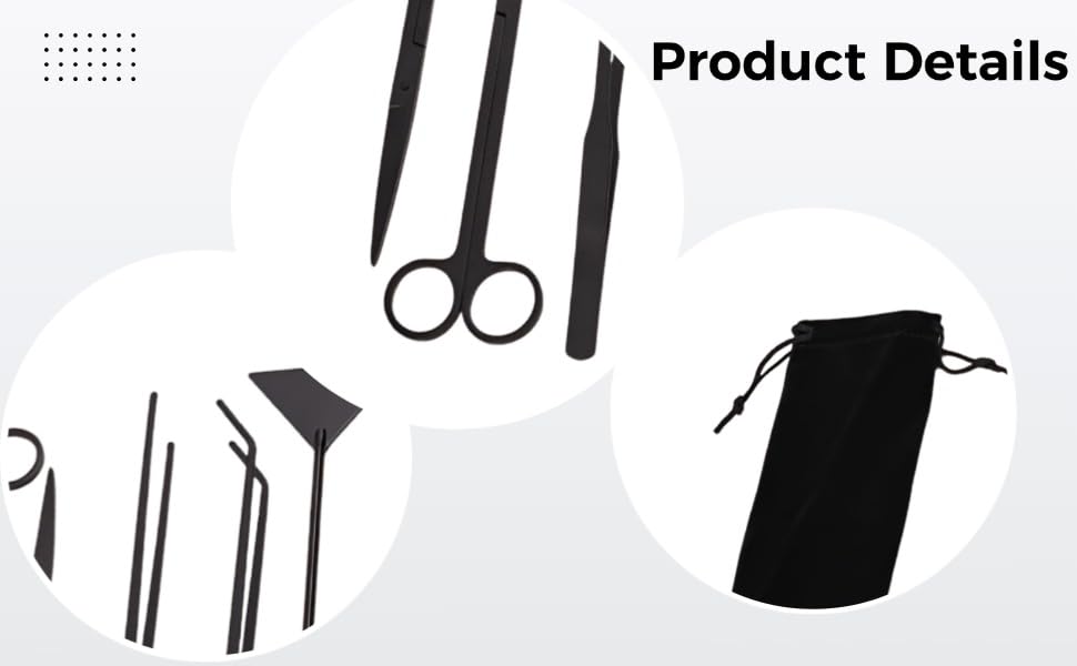 5 Pcs Aquarium Tools Kit, Stainless Steel Black Tools, Includes Tweezers, Scissors, and Sand Shovel, Anti-Rust