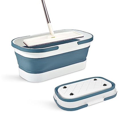 Collapsible Plastic Bucket with Wheels 12L (3.17 Gallon) for House Cleaning, Camping, and RV - Multi-Purpose Rectangular Handy Basket for Cleaning Mop - Lightweight and Portable (Blue) - color: 12l-blue