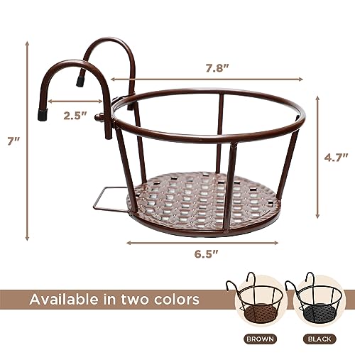 Iron Art Metal Railing Flower Pot Hanging Basket for Indoor Pot Holder Hanger 3 Pack Outdoor Plants Perfect for Porches and Patio Decor (Black)
