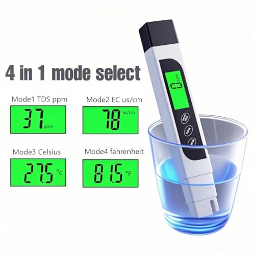 TDS Meter Digital Water Tester, Accurate and Reliable, Professional TDS, Temperature and EC Meter with Carrying Case, 0-9999ppm, Ideal ppm Meter for Drinking Water, RO/DI System, Aquariums - color: White