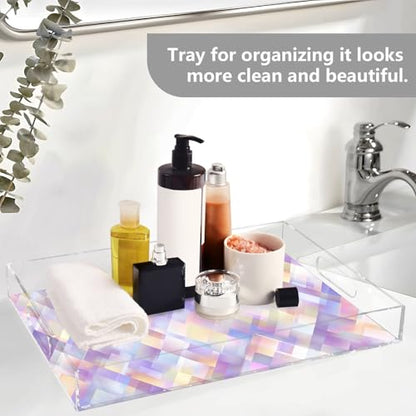 Acrylic Tray Clear Serving Vanity Ottoman Bathroom Coffee Table Countertop Organizer Raised Edge Spill Proof Iridescent Purple - color: Iridescent Purple