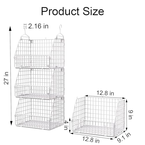 Hanging Closet Organizer and Storage, Clothes Hanging Shelves Wire Baskets for Clothing Sweaters Purse Handbags Shoes White 3 Tier - color: White-3pcs