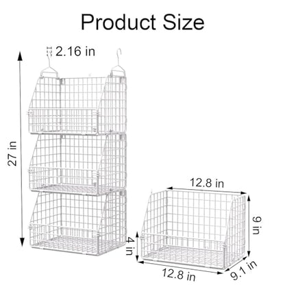 Hanging Closet Organizer and Storage, Clothes Hanging Shelves Wire Baskets for Clothing Sweaters Purse Handbags Shoes White 3 Tier - color: White-3pcs