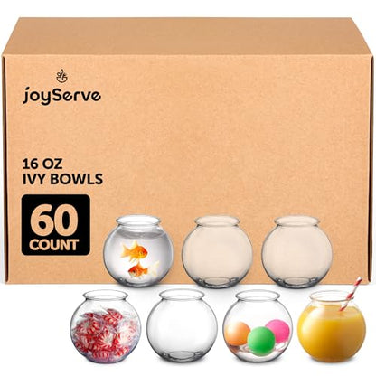 16 Oz Plastic Fish Bowl (60 Pack) 4 Inch Heavy Duty Plastic Ivy Bowls, for Candy, Carnival Games, Prizes, Centerpieces and Party Decoration Supplies, BPA-Free