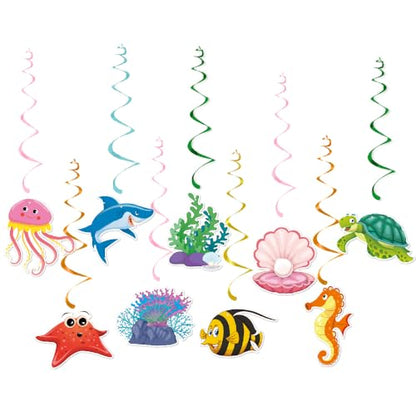 Ocean Party Hanging Swirls Under The Sea Party Decorations Under The Sea Ocean Themed Tropical Fish Streamers Decorations for Birthday Baby Shower Party Supplies(9Pcs Fully Assembled)