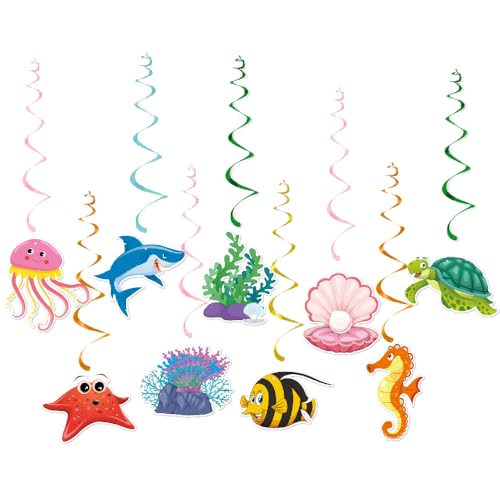 Ocean Party Hanging Swirls Under The Sea Party Decorations Under The Sea Ocean Themed Tropical Fish Streamers Decorations for Birthday Baby Shower Party Supplies(9Pcs Fully Assembled)