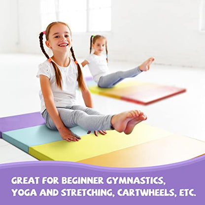 Kangaroo Hoppers Gymnastics Tumbling Mats Foldable Gym Tumble Mat for Kids - color: Rainbow, size: 4×8FT×1.5''