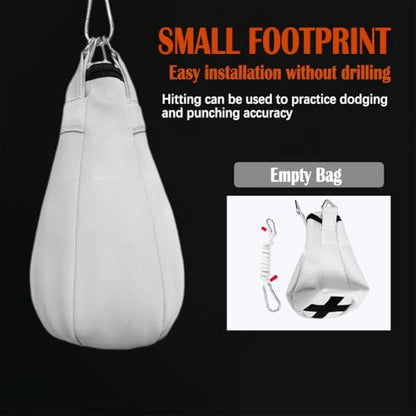 Speed Ball Punching Bag Leather, Folding Heavy Duty Boxing Punching Bag with Hanging Rope, Muay Thai Training Punch Dodge for Home Gym, Adult Boxing Training Equipment - color: White