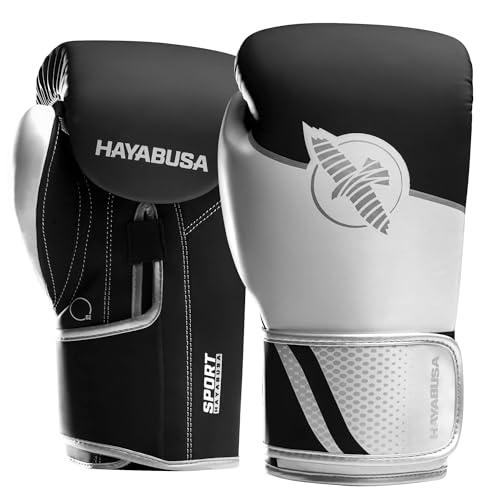 Hayabusa Sport Boxing Gloves - Dual-Splinted | Wrist Support, Multi-Density Foam Padding, Contoured Fit, Kickboxing Muay Thai, Beginner Sparring, 12oz 14oz 16oz, Men Women - color: White / Silver, size: 16oz