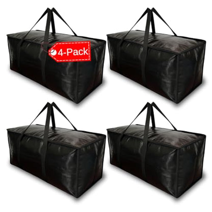 4-Pack Black Moving Bags, Extra Large Storage Bags with Zipper, Water Resistant Packing Bags for Moving Supplies, Heavy Duty Moving Totes with Carrying Handle - size: 4 Pack