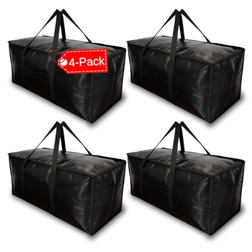 4-Pack Black Moving Bags, Extra Large Storage Bags with Zipper, Water Resistant Packing Bags for Moving Supplies, Heavy Duty Moving Totes with Carrying Handle - size: 4 Pack