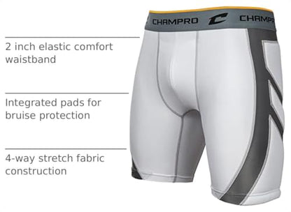 Champro Mens Wind Up Compression Sliding Shorts - color: White, size: XX-Large