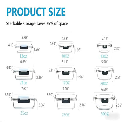 Glass Meal Prep Containers, [9 pieces] Glass Food Storage Containers with Lids,BPA Free & Leak Proof (9 Lids&9 Containers) - color: gray