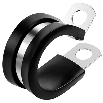 20 pcs 1/4 Inch Stainless Steel Cable Clamps Insulated Clips | Rubber Coated Cushioned, Conduit Clamp, Metal, for Hose Tube Pipe Wire Line Installation