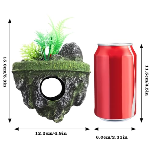 Floating Island Fish Tank Decorations – Aquarium Decor with Hideout Tunnel, Betta Fish and Shrimp Cave, PVC Aquarium Accessory with Artificial Plants