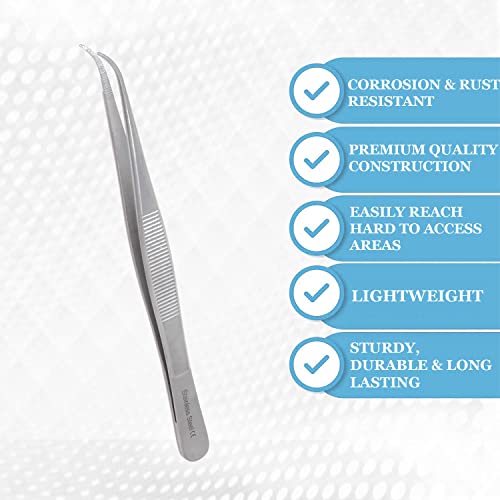 Lab Tweezers High Precision Forceps, 6" (15.2 cm), Fine Strong Curved Point tweezers, Stainless Steel