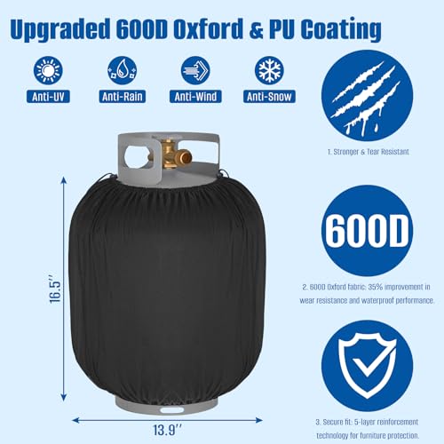 Propane Tank Cover 20lb,Outdoor Heavy Duty 600D Waterproof Oxford Fabric Propane Gas Tank Cover with Adjustable Drawstrings - color: Black