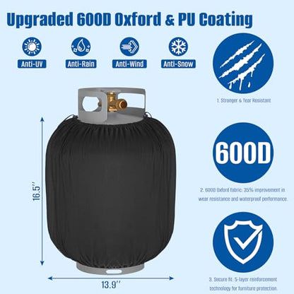 Propane Tank Cover 20lb,Outdoor Heavy Duty 600D Waterproof Oxford Fabric Propane Gas Tank Cover with Adjustable Drawstrings - color: Black