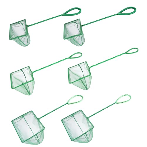 4in 5in 6in Aquarium Fish Net Green Fine Mesh Nylon Net Collection with 11" Long Handle Square Quick Catch Fish Net for Fish Tank - color: Green, size: 6PCS 4，5，6"