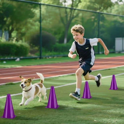 24pcs Cones 9 Inch Soccer Cones and Plastic Traffic Cones, Durable Cones for Sports Training, Ideal for Soccer, Basketball, Football, Skating, and Agility Drills Practice - color: purple