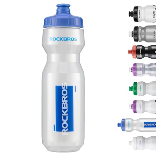 ROCKBROS Bike Water Bottle 20oz-25oz Squeeze Cycling Water Bottle BPA Free - color: 25oz Blue Transparent, style: 1 Pack