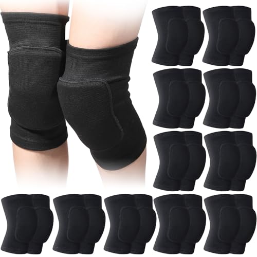 Lenwen 12 Pairs Volleyball Knee Pads for Dancers Soft Breathable Knee Braces for Men Women Football Soccer Yoga Skating Wrestling Running Cycling(Large,Black) - color: Black, size: Large