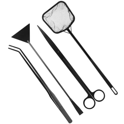 Kit for Aquarium Aquascaping, Includes Aquarium Sand Spatula, Curved Fish Net, Tweezers & Scissors, Tools for Small Aquariums Fish Tanks