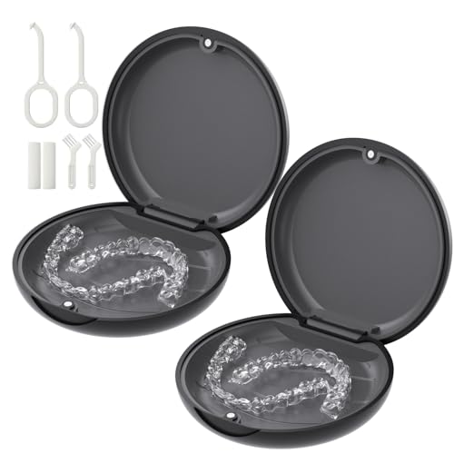2 Pack Retainer Case, Slim Aligner Case for Invisalign with Tool Kit - color: 2 Pack - Space Black