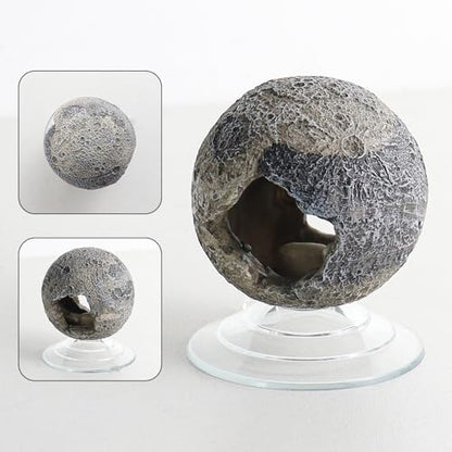 WishLotus Mini Fish Tank Decorations Cave, Moon Has Holes Fish Hideout for Aquarium with Suction Cup, Resin Aquarium Decorations for Play and Rest (Moon)