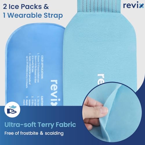 REVIX Ice Pack for Injuries Reusable, 2-Pack Hot & Cold Gel Wrap with Strap - color: Blue, size: Medium 10 x 5 Inch