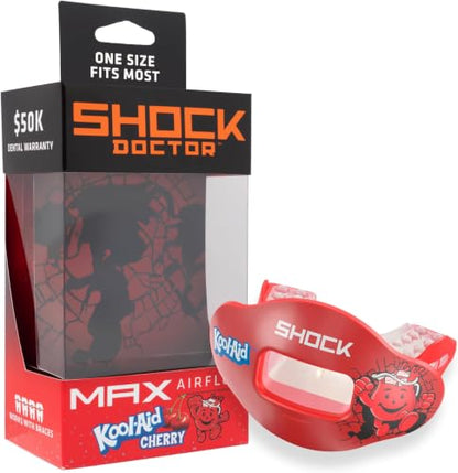 Shock Doctor Kool Aid 립 가드 마우스 가드 - 최대 공기 흐름, 교정기와 호환되는 전체 입 보호, 립 가드, 축구, 하키, 라크로스용 인스턴트 핏 마우스 가드 - color: 쿨 에이드 체리, size: Adult (Pack of 12)