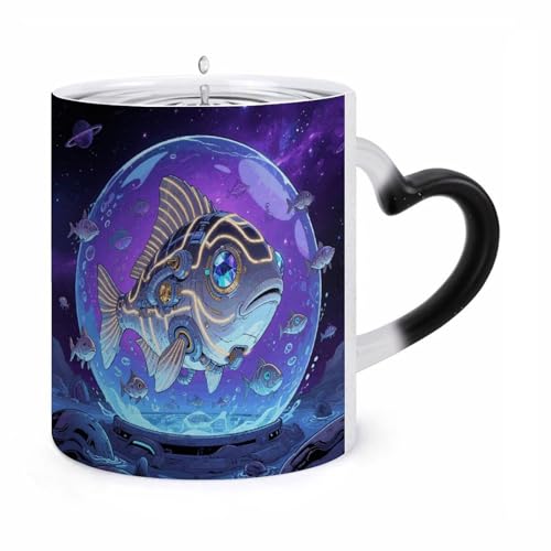 Fish Color Changing Mug Heat Sensitive Coffee Mug Magical Ceramic Coffee Cup Personalized Tea Cup Message Appears As It Heats Novelty Gift for Family Friend