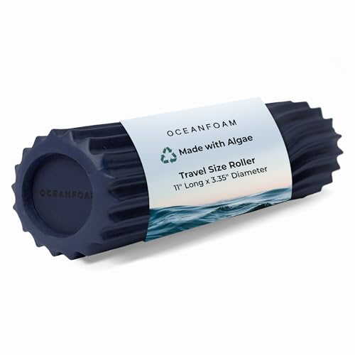 Oceanfoam Ripple Travel Foam Roller (11" x 3.35") Firm Mini Foam Roller for Physical Therapy, Deep Tissue Massage, Back Pain, High Density, Ergonomic Wave Textured, Yoga, Pilates, Exercise (Dark Navy) - color: Dark Navy