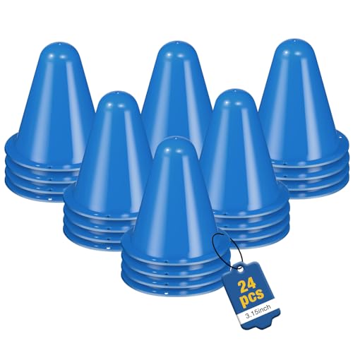 24 Pack 3.15 Inch Mini Cones for Sports Drills,Agility & Footwork Practice,Portable Small Cones for Indoor Outdoor Soccer,Basketball,Team Activities - color: blue