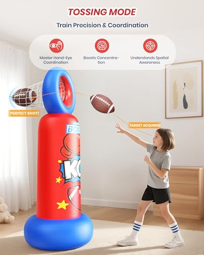 ODOSOLA 67'' Inflatable Punching Bag Freestanding for Kids Aged 3-12 – Heavy Duty Boxing Set for Karate & Taekwondo, Stable Boxing Bag Active Kids Toy, Christmas Birthday Gift for Boys and Girls - color: Red