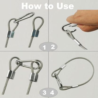 5pcs 24 inch Vinyl Cover Coated Stainless Steel Wire Rope Lanyard Cable Tether Safety Strap with Hooks and 2 Loops (4mm Thickness), Clear - color: 5pcs_Clear, size: 24"/60cm